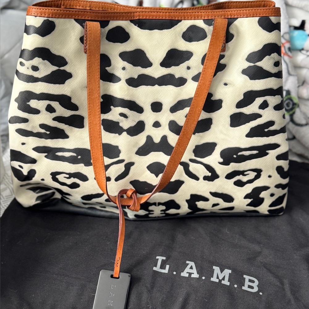 L.A.M.B. Black and White Snow Leopard Print Tote - hard to find. Gently used.